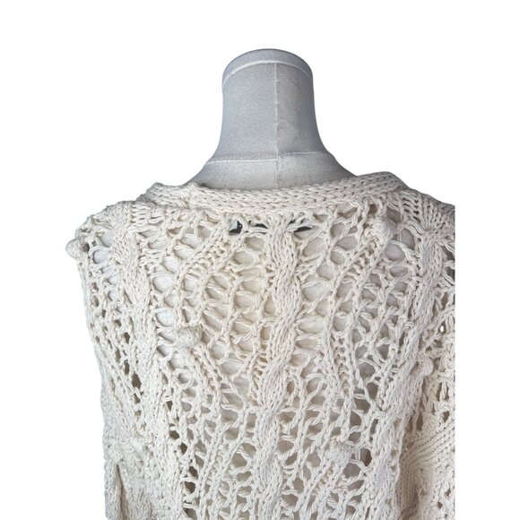 ZARA Small Cream Open Knit Cardigan Sweater Button Front Lightweight Layer - Picture 10 of 13